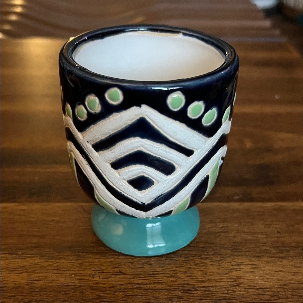 Anthropologie Navy and Cream Ceramic Planter/Cup